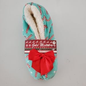 Gold Medal Light Blue Candy Cane Slippers Red Bow